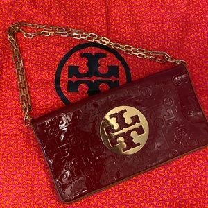 Tory Burch Reva clutch bag deep red/ wine color